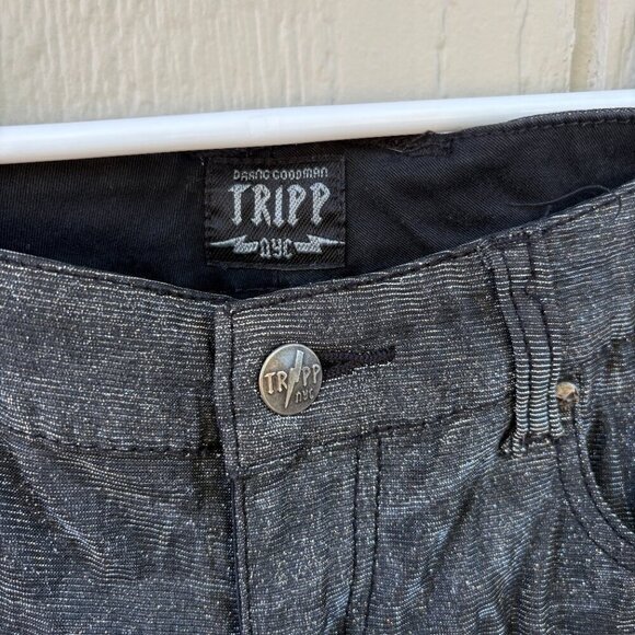 Tripp NYC Glitter Pants Women's 27 Back Silver Grunge Emo Goth Skull Party NYE - Picture 2 of 11
